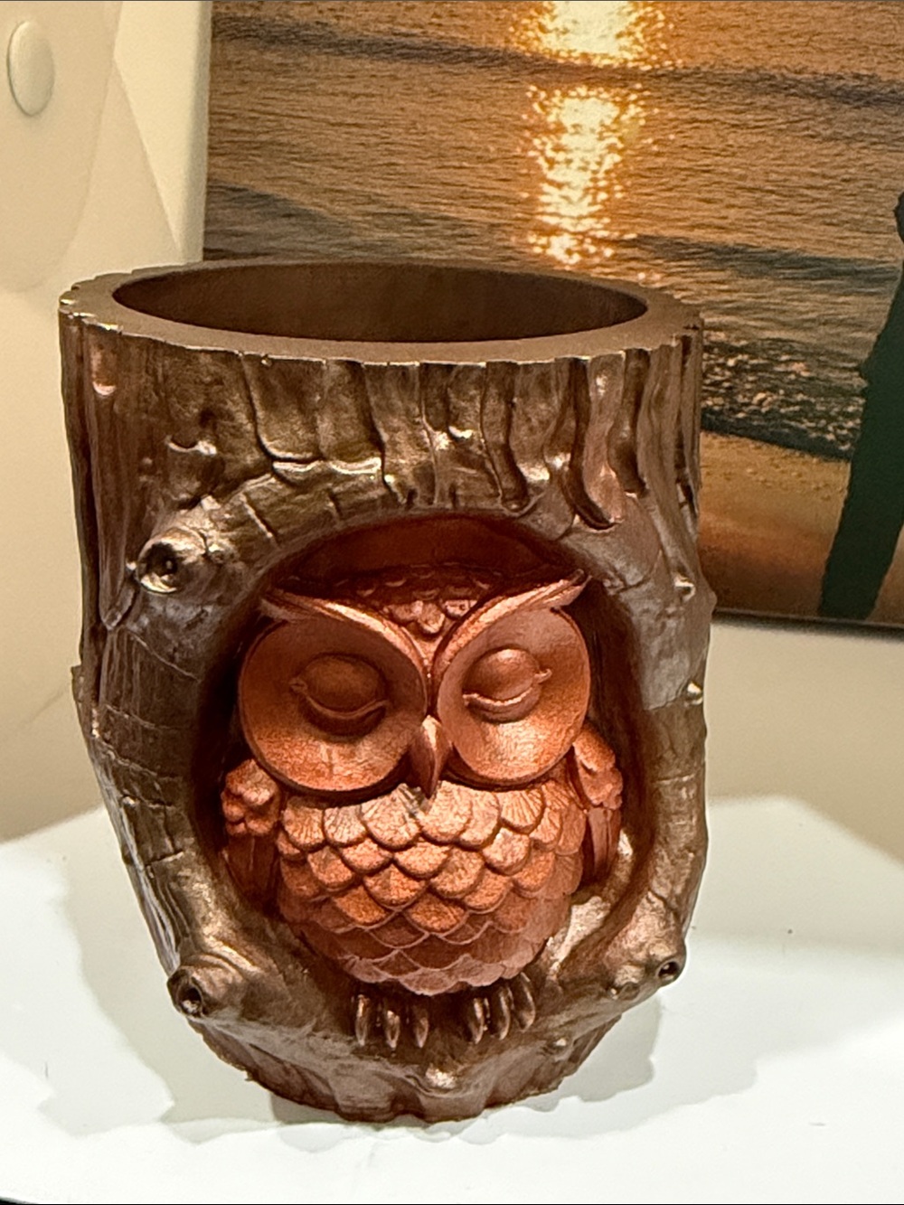Decorative Resin Owl Figurine in Brown and Copper - Brand
